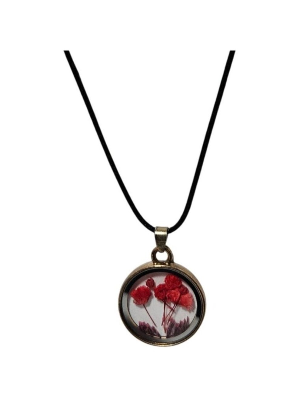 Art Deco Dried Flower Pendant Necklace Black Cord Boho Fashion Jewelry Women